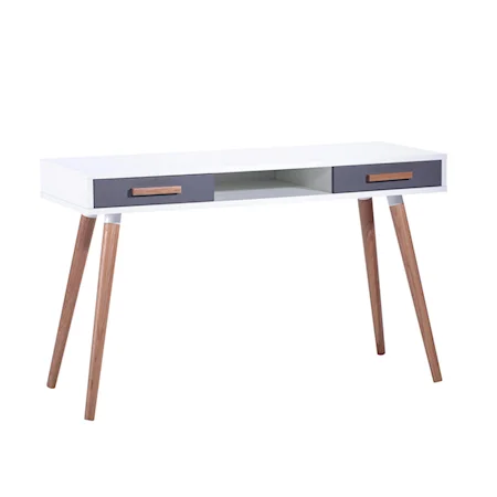 Two-Tone Retro 2-Drawer Desk Table with Flared Solid Oak Legs